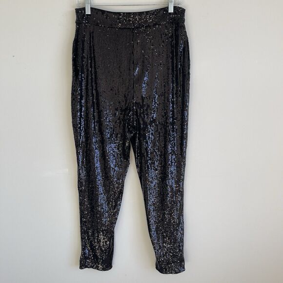 Express High Waisted Sequin Cocktail Party Ankle Pant Black Size Medium NWT - Picture 11 of 13